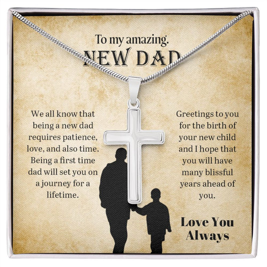 To My Amazing New Dad | Love You Always -Stainless Steel Cross Necklace