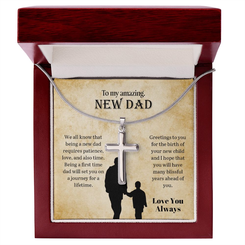 To My Amazing New Dad | Love You Always -Stainless Steel Cross Necklace